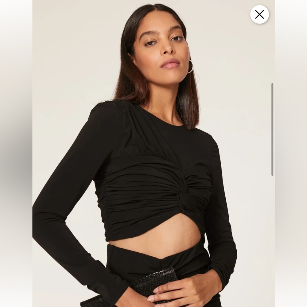 cinq a sept Black Long-Sleeve Ruched Crop Top